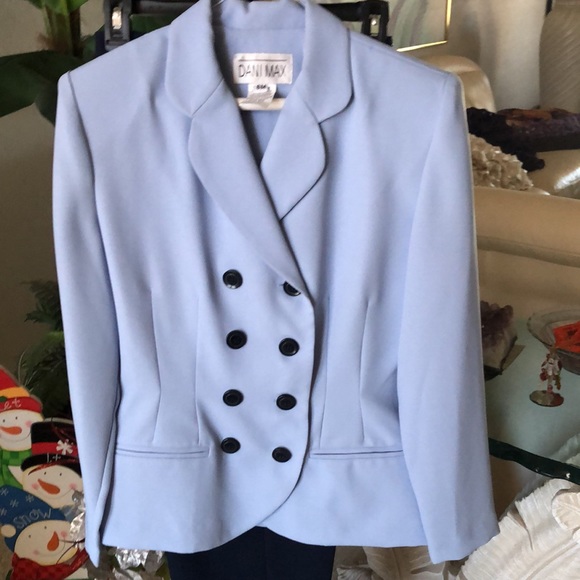 SZ 6 DANI MAX PANT SUIT NAVY PANTS WITH BLUE JACKET DOUBLE BREASTED EXCLT COND - Picture 3 of 7